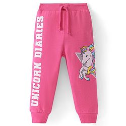 Babyhug French Terry Full Length Jogger Fit Track Pants with Unicorn Print - Pink