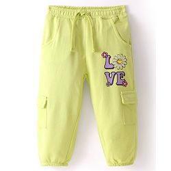 Babyhug French Terry Knit Full Length Lounge Pant with Floral Print - Lime Green