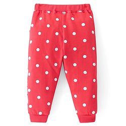 Babyhug French Terry Knit Full Length Lounge Pant with Polka Dots & Floral Print - Red