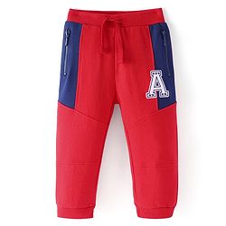 Babyhug French Terry Full Length Jogger Fit Track Pants with Pockets & Letter Patch - Red