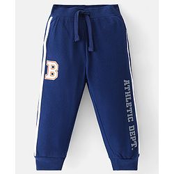 Babyhug French Terry Full Length Jogger Fit Track Pants with Letter Patch - Navy