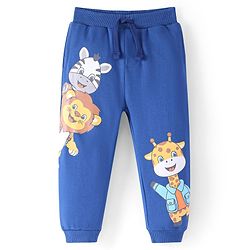 Babyhug Cotton Knit Full Length Lounge Pants With Animals Print - Royal Blue