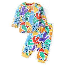 Babyhug Cotton Knit Full Sleeves Night Suit with Abstract Print - Multicolour