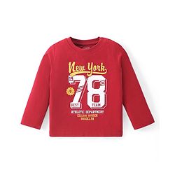 Babyhug Cotton Knit Full Sleeves Night Suit With Text Print - Brown