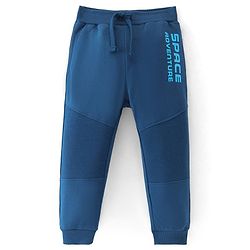 Babyhug Terry Knit Full Length Lounge Pants with Text Print - Blue