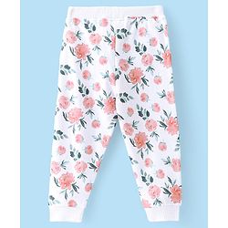 Babyhug Terry Knit Full Length Lounge Pant with Floral Print - White