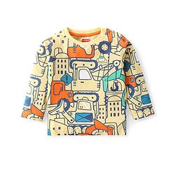 Babyhug Cotton Knit Full Sleeves Night Suit with Vehicle Print - Yellow