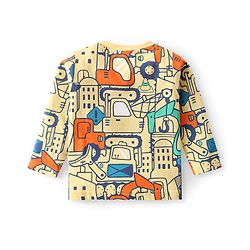 Babyhug Cotton Knit Full Sleeves Night Suit with Vehicle Print - Yellow