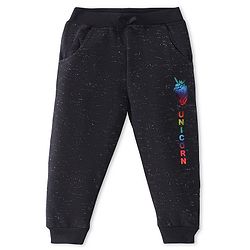 Babyhug Terry Knit Full Length Lounge Pant Unicorn Print - Black