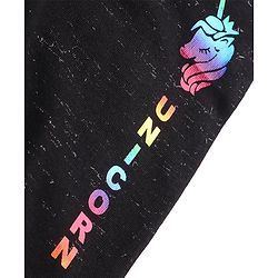 Babyhug Terry Knit Full Length Lounge Pant Unicorn Print - Black