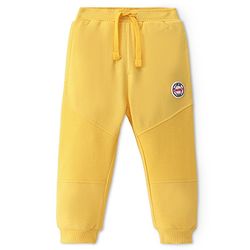 Babyhug Terry Knit Full Length Lounge Pant with Cut & Sew Design Solid Colour - Yellow