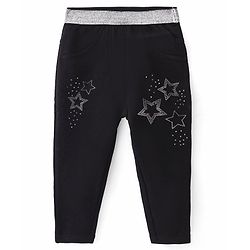 Babyhug French Terry Full Length Jegging with Beads Detailing - Black
