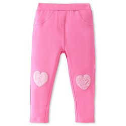 Babyhug French Terry Knit Full Length Stretchable Jeggings with Heart Applique - Pink
