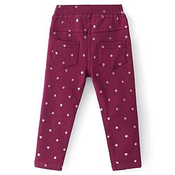 Babyhug French Terry Knit Full Length Stretchable Jeggings with Polka Dot Print - Maroon