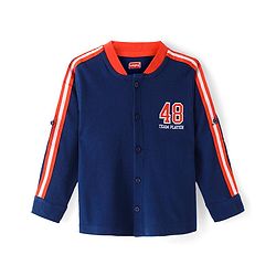 Babyhug Cotton Knit Full Sleeves Rib Collar Solid Shirt with Number Embroidery - Navy Blue