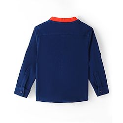 Babyhug Cotton Knit Full Sleeves Rib Collar Solid Shirt with Number Embroidery - Navy Blue