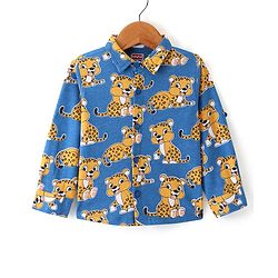 Babyhug Cotton Knit Full Sleeves Regular Collar Shirt with Cub Print - Navy Blue