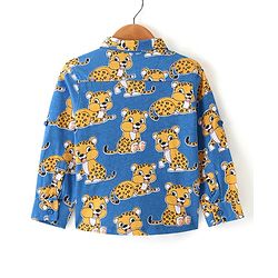 Babyhug Cotton Knit Full Sleeves Regular Collar Shirt with Cub Print - Navy Blue