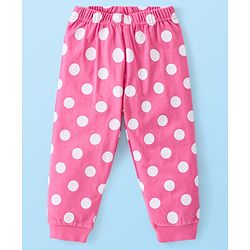 Babyhug Cotton Knit Full Sleeves Night Suit with Polka Dot Print - White & Pink