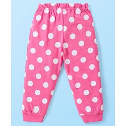 Babyhug Cotton Knit Full Sleeves Night Suit with Polka Dot Print - White & Pink