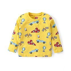 Babyhug Cotton Knit Full Sleeves Night Suit with Racing Car Print - Yellow