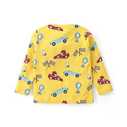 Babyhug Cotton Knit Full Sleeves Night Suit with Racing Car Print - Yellow