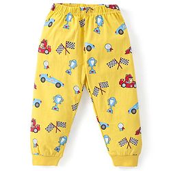 Babyhug Cotton Knit Full Sleeves Night Suit with Racing Car Print - Yellow