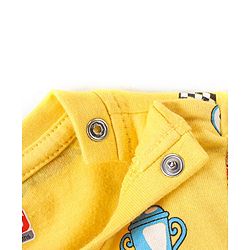 Babyhug Cotton Knit Full Sleeves Night Suit with Racing Car Print - Yellow