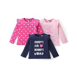 Babyhug Cotton Knit Full Sleeves Tops with Polka Dot & Text Print Pack of 3 - Multicolor