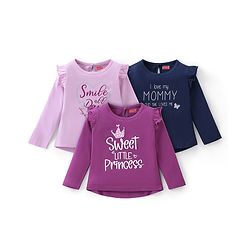 Babyhug Cotton Knit Full Sleeves Top with Text Print Pack of 3  - Multicolor