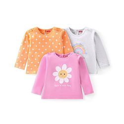 Babyhug Cotton Knit Full Sleeves Tops With Floral & Polka Dot Print Pack of 3 - Multicolor