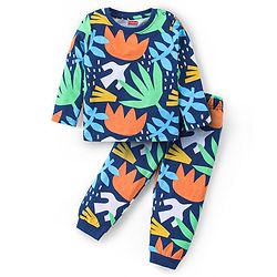 Babyhug Cotton Knit Full Sleeves Night Suit with Tropical Theme - Navy Blue
