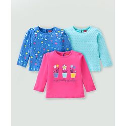 Babyhug Cotton Knit Full Sleeves Tops With Floral & Polka Dot Print Pack of 3 - Multicolor