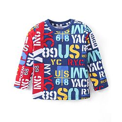 Babyhug Cotton Knit Full Sleeves Night Suit with Text Print - Multicolor