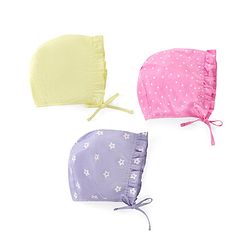 Babyhug Cambric Woven Cap with Knot Polka Dot & Floral Print Pack of 3 - Multicolor