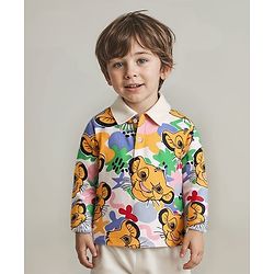 Babyhug Disney Single Jersey Knit Full Sleeves Polo T-Shirt with Lion King Print - White