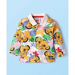 Babyhug Disney Single Jersey Knit Full Sleeves Polo T-Shirt with Lion King Print - White