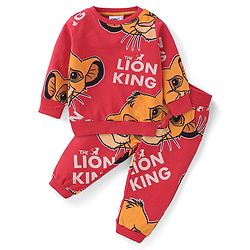 Babyhug Disney Terry Knit Full Sleeves T-Shirt & Lounge Pants Co-Ord Set With Lion King Graphics - Red