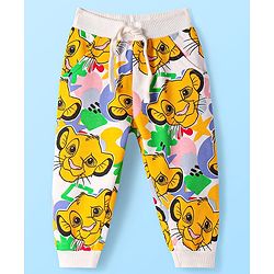 Babyhug Disney Terry Knit Full Length Lounge Pant with Lion King Print - White