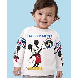 Babyhug Disney Terry Knit Full Sleeves Sweatshirt with Mickey Mouse Graphics - White