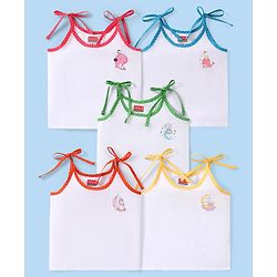 Babyhug 100% Cotton Shoulder Tie Knot Jhablas with Sea Life & Unicorn Print Pack of 5 - White
