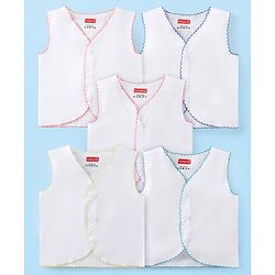 Babyhug 100% Cotton Woven Sleeveless Front Open Solid Color Jhabla Pack of 5- White