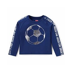 Babyhug Cotton Knit Full Raglan Sleeves Foil & Football Print T-Shirt - Navy Blue