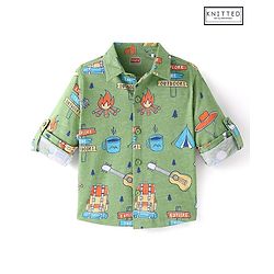 Babyhug Cotton Knit Full Sleeves Shirt with Guitar Print - Green