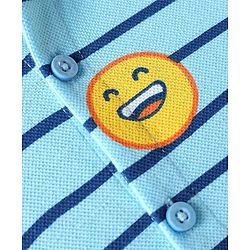 Babyhug Cotton Pique Textured Knit Full Sleeves Striped Shirt With Emojis Print - Light Blue