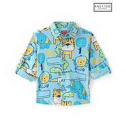 Babyhug Cotton Knit Full Sleeves Animal Printed Shirt - Blue