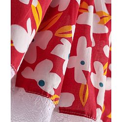 Babyhug Cotton Woven Frill Sleeves Frock With Lace Detailing Floral Print & Bow Applique- Multicolor