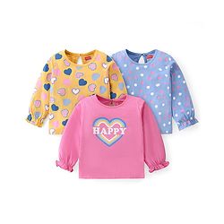 Babyhug Cotton Knit Full Sleeves Top with Heart & Polka Dot Print Pack of 3 - Multicolor
