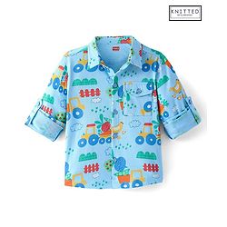 Babyhug Cotton Knit Full Sleeves Printed Shirt - Blue