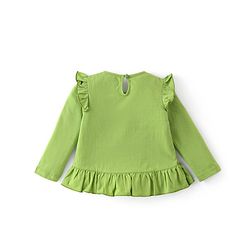 Babyhug 100% Cotton Knit Full Sleeves Top with Floral Grapics & Frill Detailing - Green